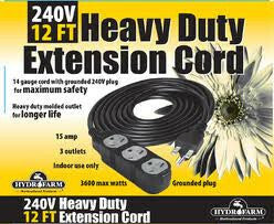 Hydrofarm Extension Cord, 240v 12ft - Grow Lights