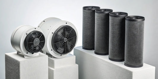 A 6-inch charcoal filter fan for grow room odor control and air purification.