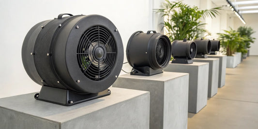 A quiet inline duct fan for efficient and low-noise grow room ventilation.