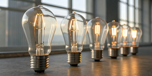 A lineup of the best 600W HPS bulbs for flowering, with several glowing to show their brightness.