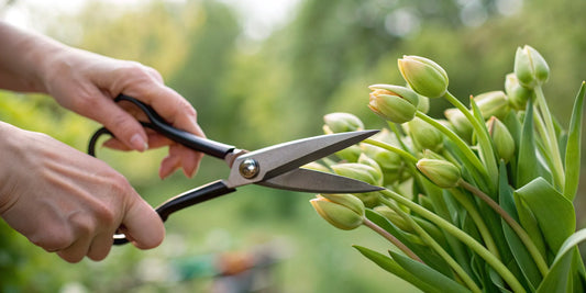 Hands using precision scissors to trim a fresh cannabis bud.