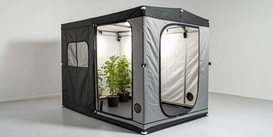 A complete Mars Hydro 4x4 grow tent kit with plants growing under the full-spectrum LED light.