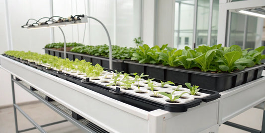 A simple hydroponics growing system for beginners with young leafy greens.
