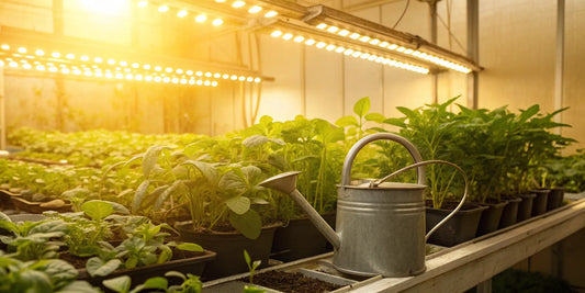 Essential grow light supplies for growing healthy plants under an LED panel.