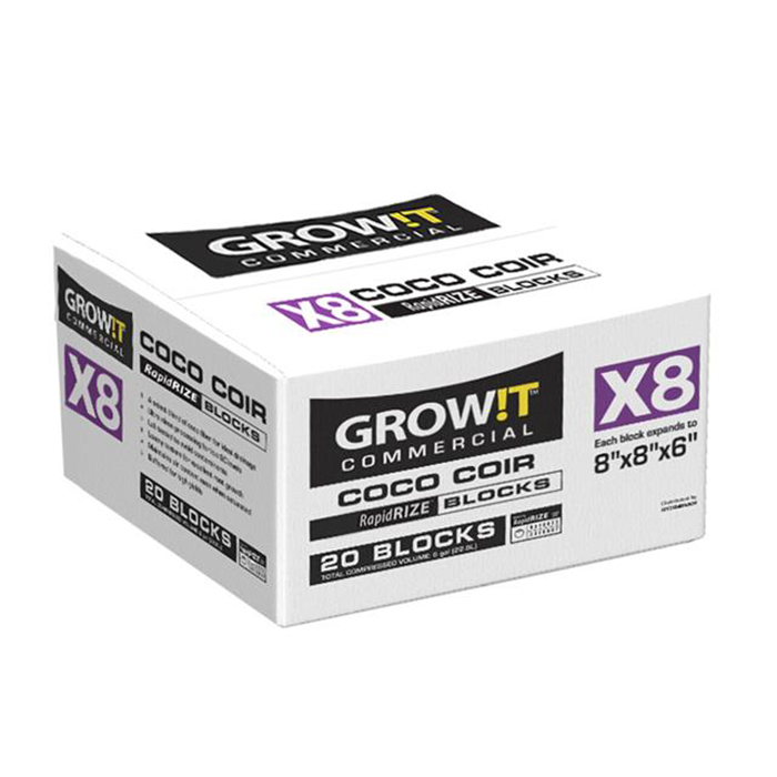 GROWIT Commercial Coco 8"x8"x6" RapidRIZE Block, Pack of 20