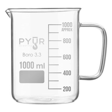 Glass Beaker Low Form with Spout and Graduations with Handle - 1000ml