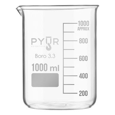 Glass Beaker Low Form with Spout and Graduations - 1000ml