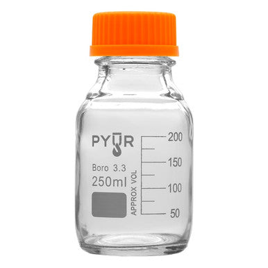 Pyur Scientific 250 ml Glass Reagent Media Storage Bottle GL45 Screw Cap