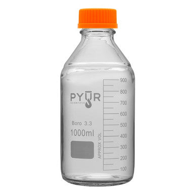 Pyur Scientific 1000 ml Glass Reagent Media Storage Bottle GL45 Screw Cap