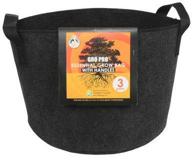 Gro Pro Essential Round Fabric Pot with Handles, 3 Gallon - Black - (72/Cs) Case of 3