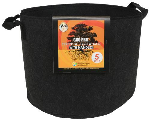 Gro Pro Essential Round Fabric Pot with Handles, 5 Gallon - Black