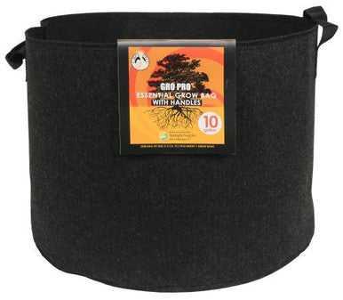 Gro Pro Essential Round Fabric Pot with Handles, 10 Gallon - Black - (60/Cs) Case of 2